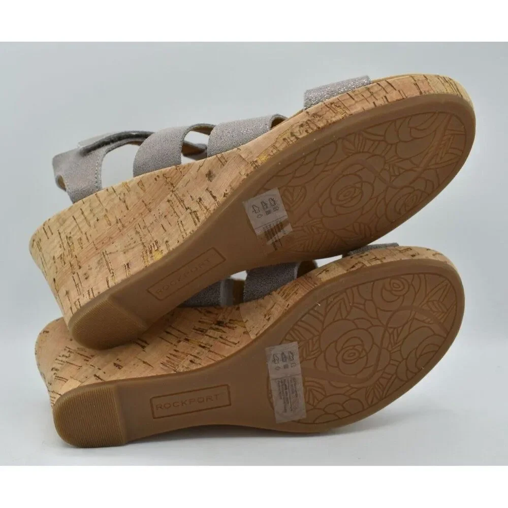 Rockport Womens Size 8 Briah New‎ Gladiator Metallic Leather Wedge Sandals Shoes